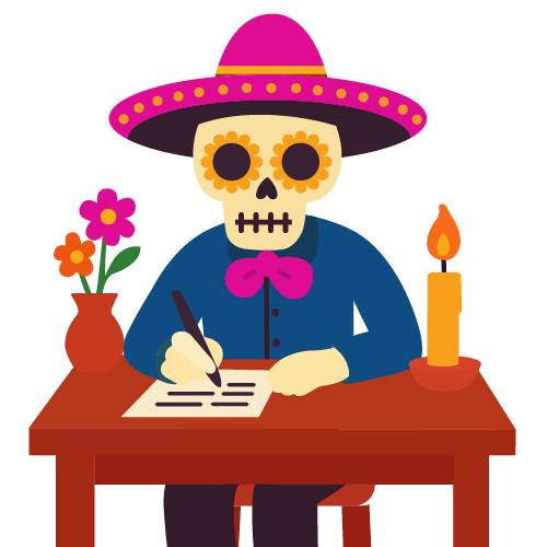 Calaverita mexicana escribiendo historias