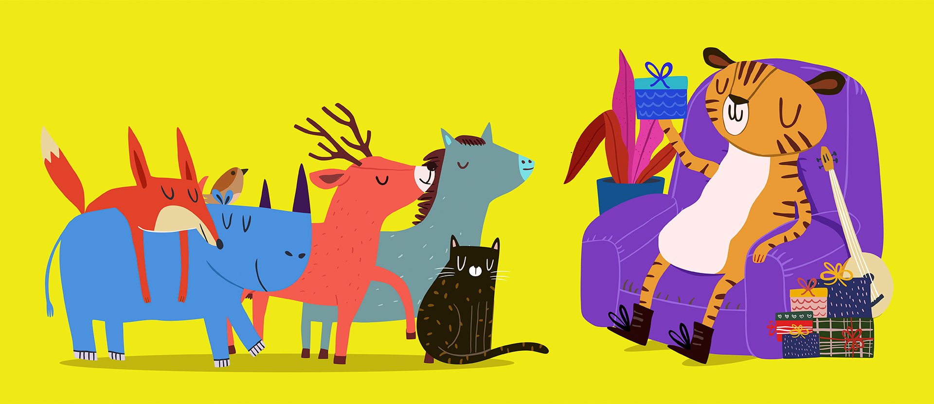 Animales de fábula leyendo