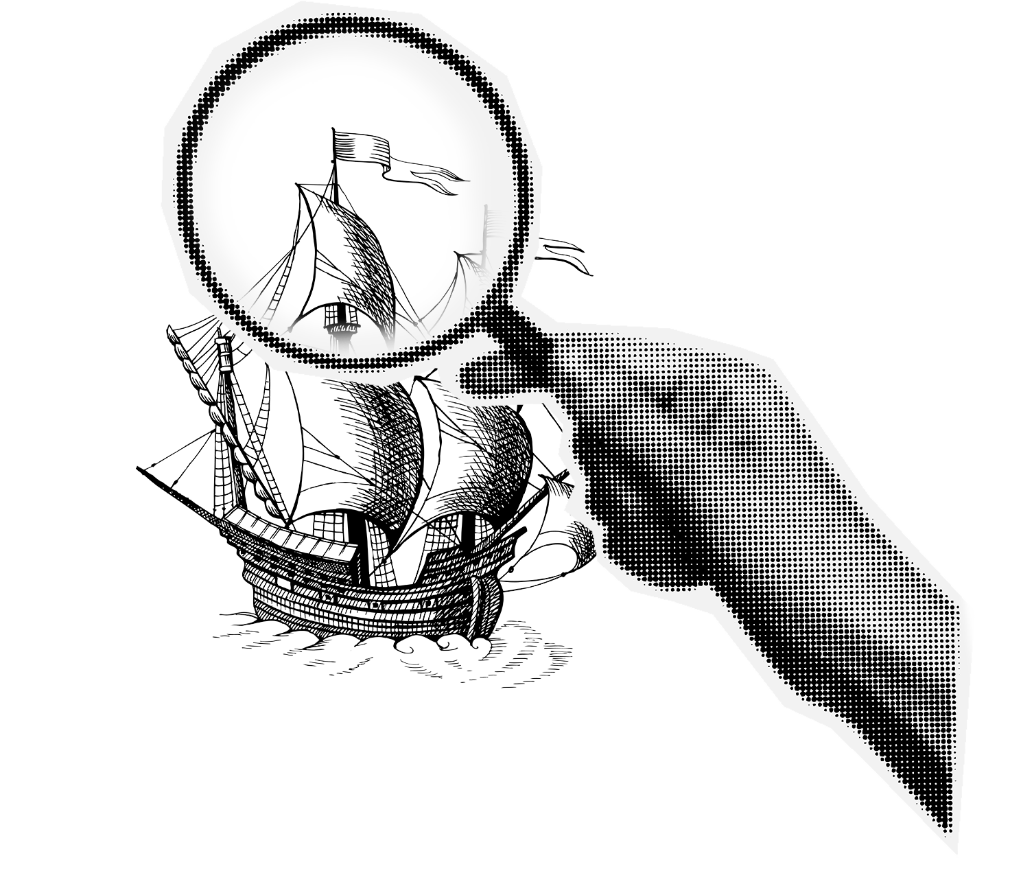 Lupa investigando un barco antiguo